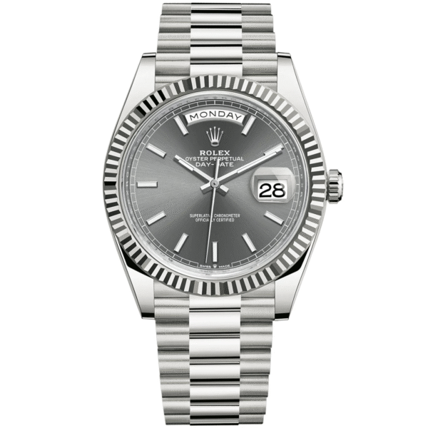 Rolex Day-Date President White Gold Slate Striped Dial Fluted 228239 For Gents