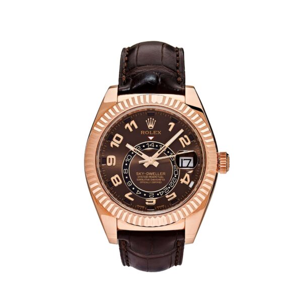 Rolex Sky-Dweller Rose Gold Chocolate Leather 326135 For Gents
